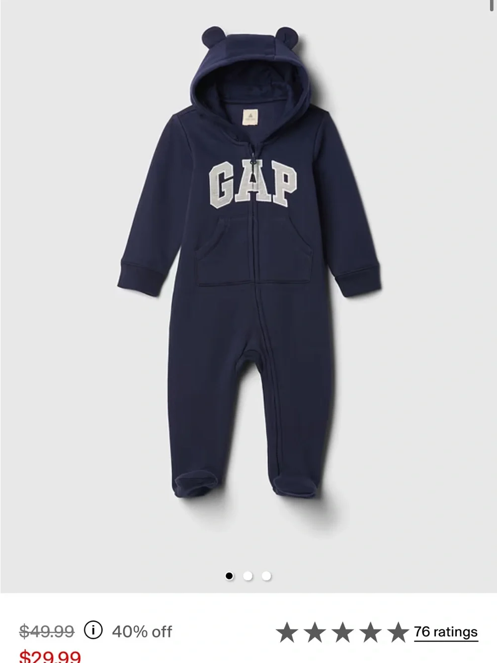 GAP Navy Footed One-Piece Hoodie with Ear Detail